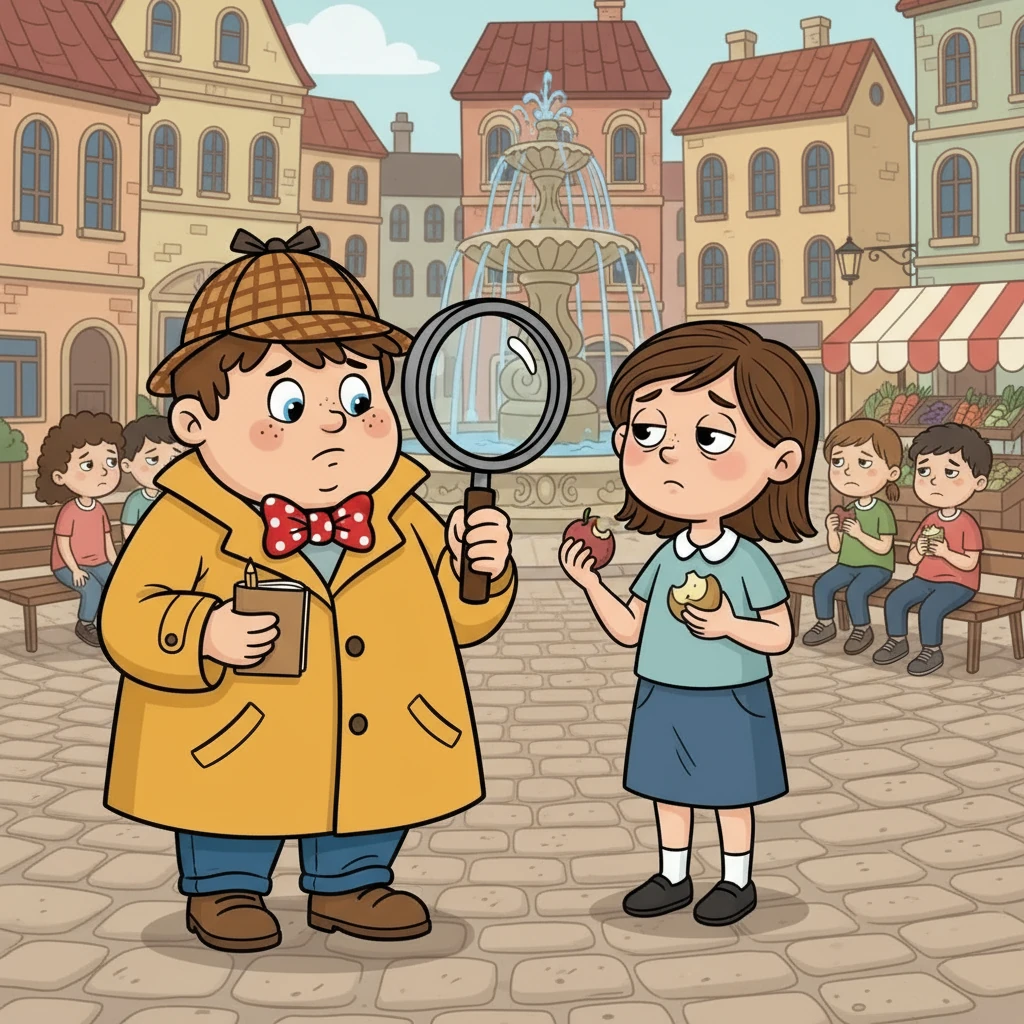 Detektiv Max, ein junger, aber schlauer Detektiv, stand vor einem Rätsel. Irgendetwas stimmte mit der Ernährung in der Stadt nicht. Die Kinder waren müde und unkonzentriert. Er beschloss, die Sache zu untersuchen und den Übeltäter zu finden.