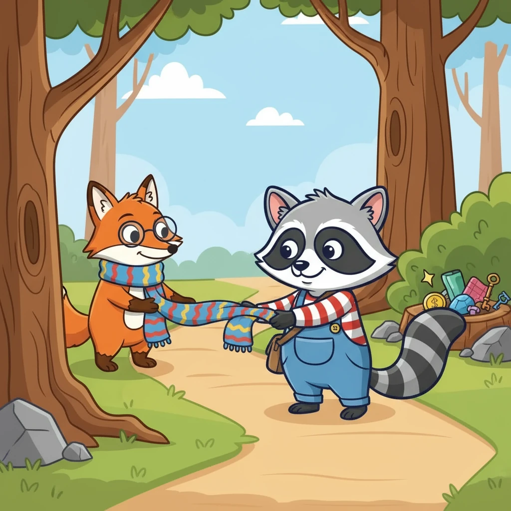 רוקי המשיך במסעו, ומצא שועל חכם. הוא גנב לו צעיף יפהפה, ושמר את הכל במקום סודי. הוא הרגיש סקרן מאוד לגבי כל הפריטים.