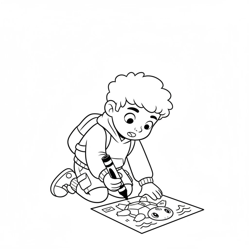 Leo carefully colors Squirtle's shell blue and the water around it light blue. He can almost hear the gentle splash. The scene becomes more vivid with each stroke.