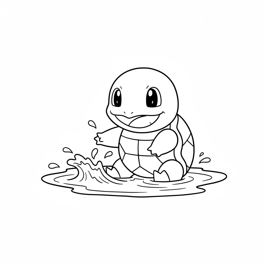 Squirtle now has a gleaming blue shell and a happy expression. It splashes a little wave with its tiny hand, enjoying the cool water. It looks like it's having fun.
