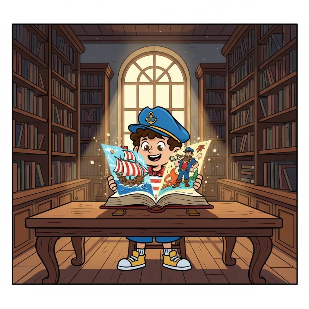 Vasco, um estudante de Setúbal, descobre um livro antigo na biblioteca da escola. O livro, ricamente ilustrado, parece ganhar vida quando ele o abre, mostrando imagens vibrantes de navios e heróis.