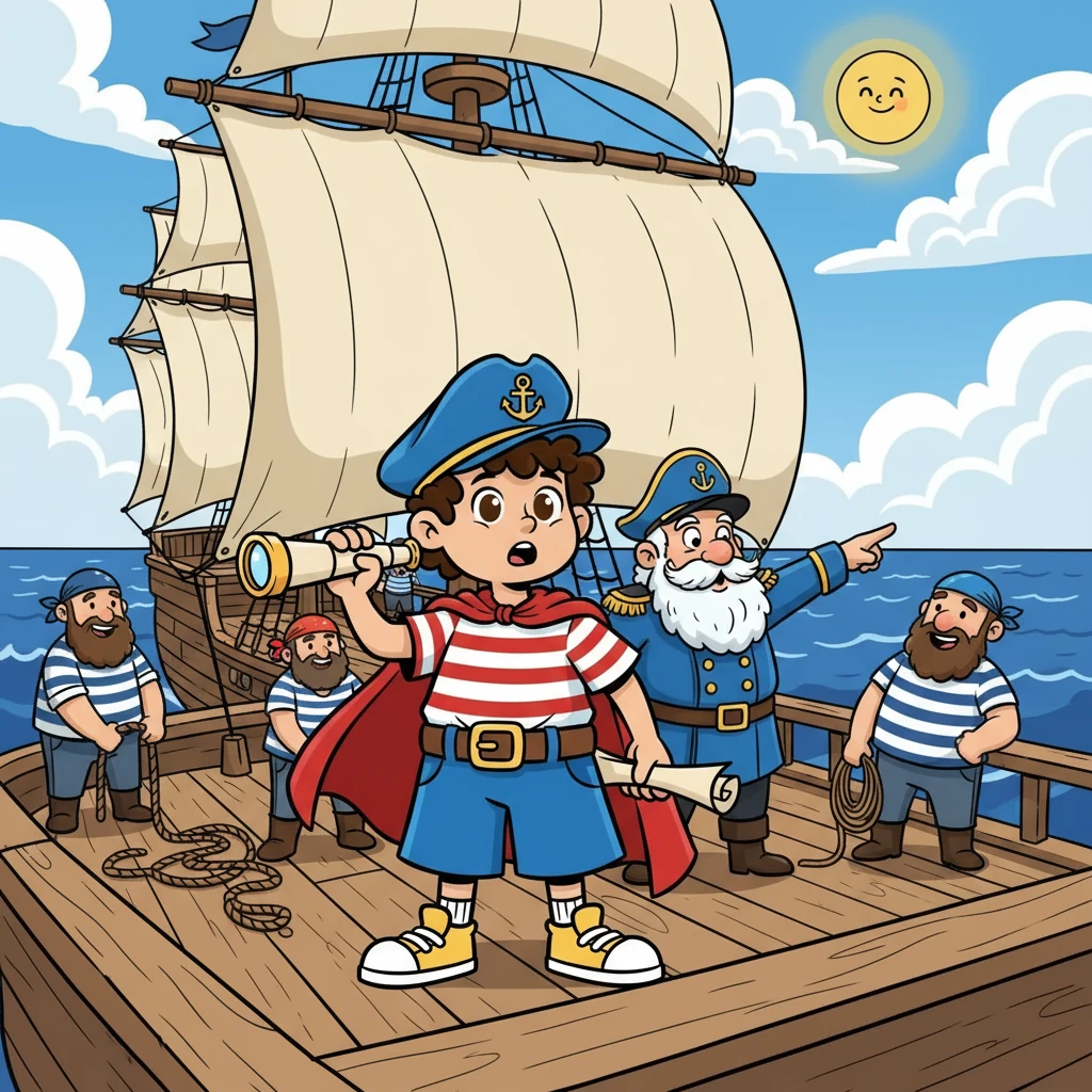 De repente, Vasco sente-se transportado para um navio, no meio do oceano. Rodeado por marinheiros e um capitão enérgico, ele percebe que está a viver uma cena dos Lusíadas, a épica aventura de Camões.