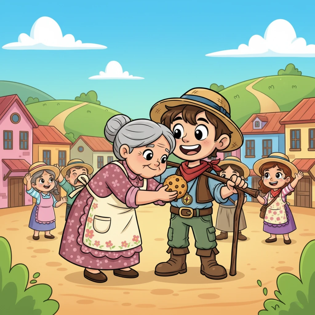 Con un sorriso coraggioso e un piccolo fagotto in spalla, Pippo salutò la sua famiglia e gli amici. La nonna gli diede un biscotto portafortuna e un forte abbraccio. Era ora di partire per la sua grande avventura, alla ricerca della fortuna che il mondo nascondeva.