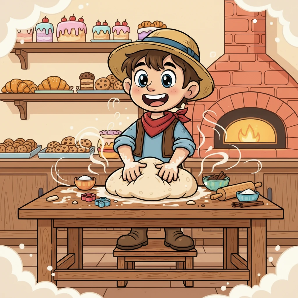 Pippo trovò lavoro in una pasticceria, dove impastava dolci con grande entusiasmo. Le sue mani, abituate alla terra, impararono presto a modellare impasti soffici e profumati. Il profumo di cannella e zucchero riempiva l'aria, rendendo ogni giornata più dolce.