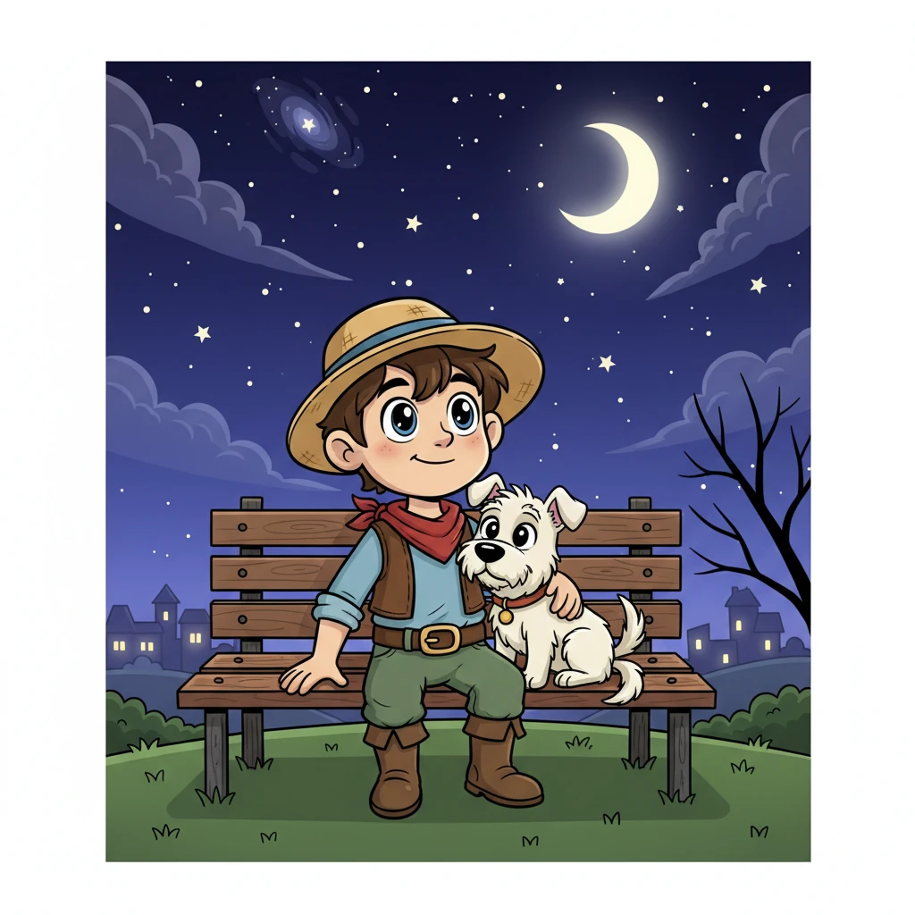 Seduto su una panchina, guardando le stelle con Fido, Pippo capì. La fortuna non era oro o gioielli, ma l'amicizia, la gioia di creare e la possibilità di condividere la sua felicità con gli altri. Il suo cuore era più ricco che mai.