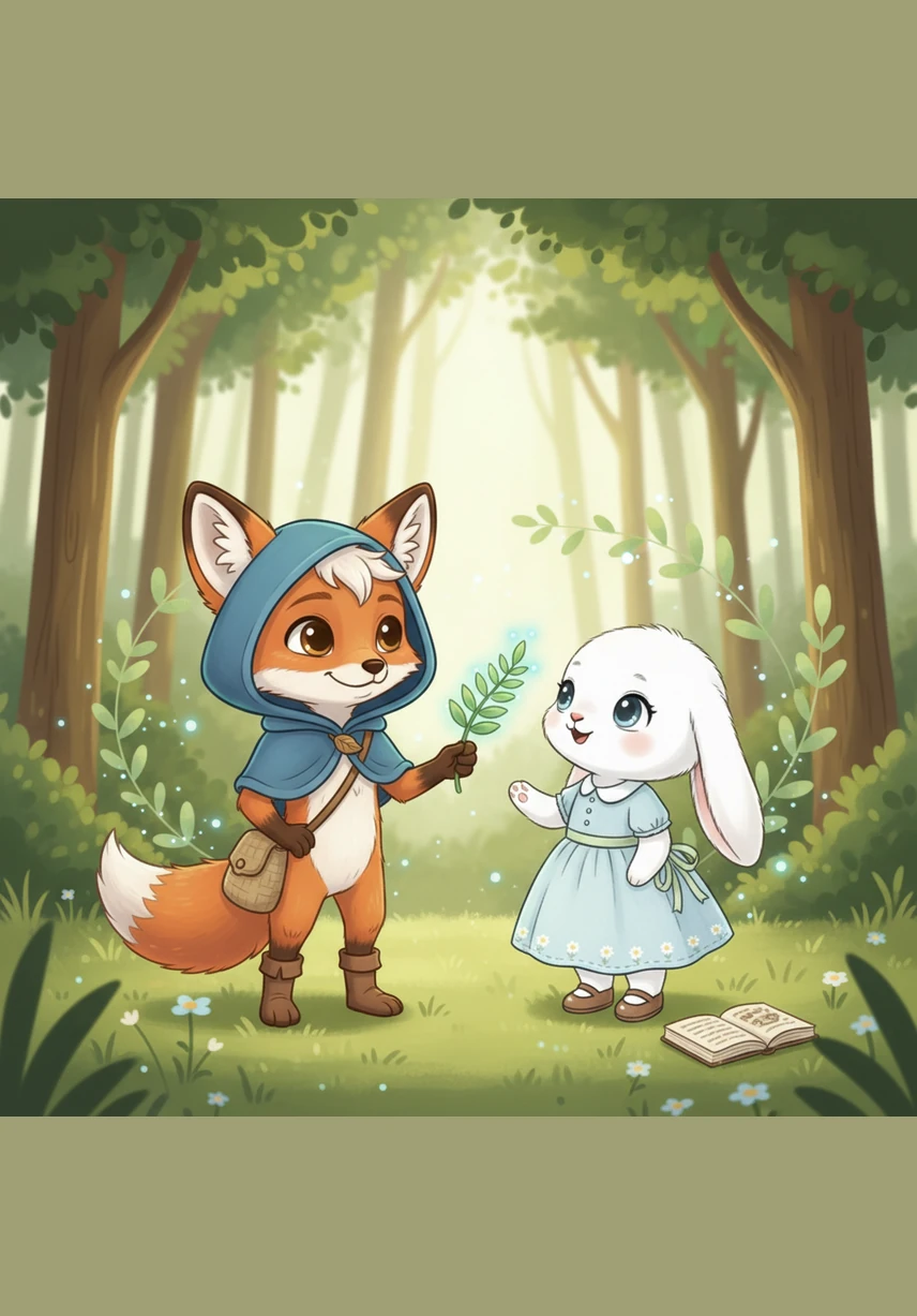 Seeing the bunny shivering, Finnegan gently unwrapped his favorite knitted orange scarf and draped it over her shoulders. Bella looked up with wide, grateful eyes, feeling the warmth spread through her tiny frame.