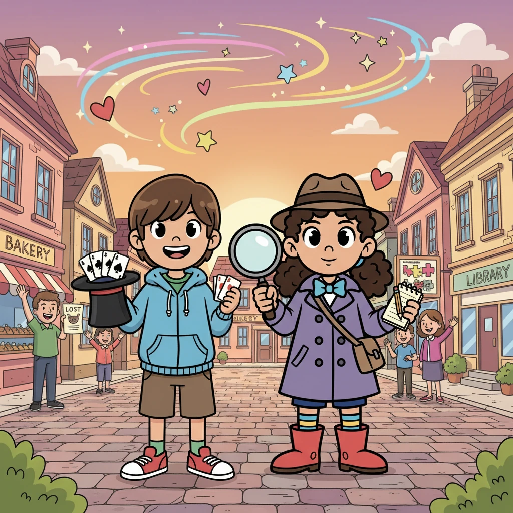 Detective Violet and Finn became the best of friends, spending their days solving mysteries and practicing magic tricks. They learned that even the most puzzling problems can be solved with friendship and understanding, and the town became a safer, happier place.