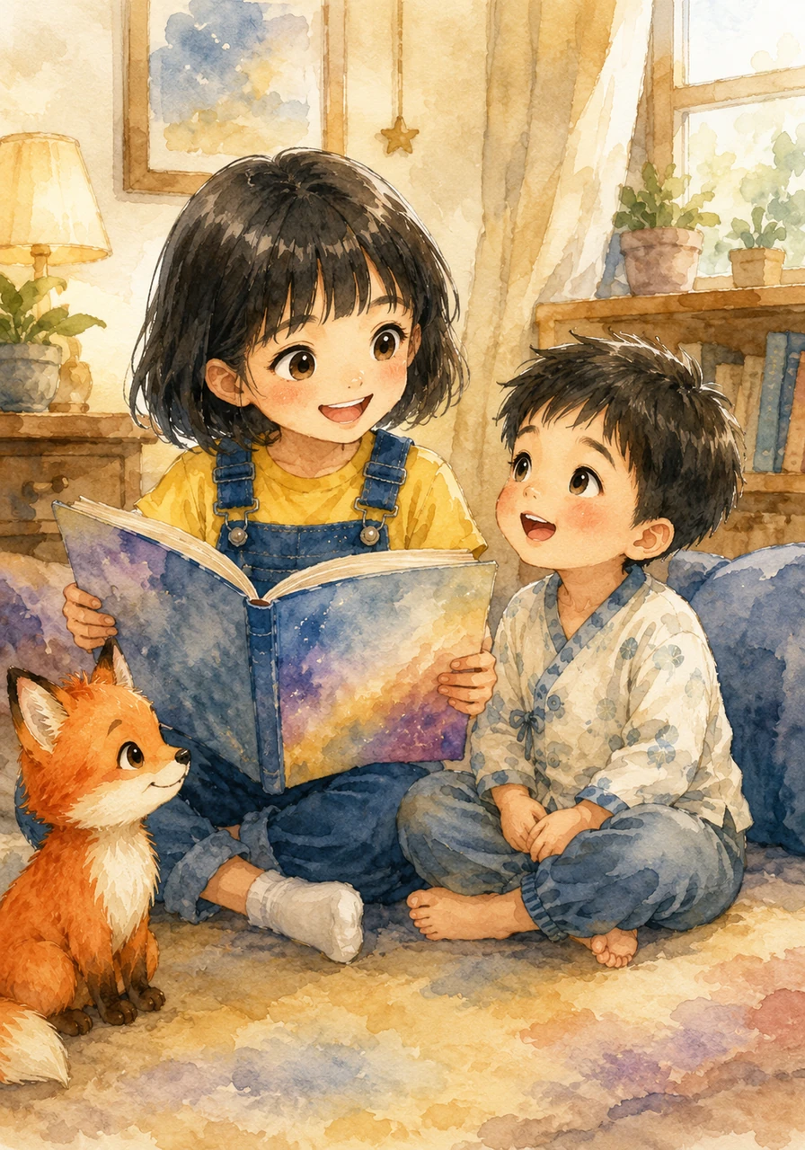 Excitée par sa découverte, Akira rentre chez elle et lit l'histoire à haute voix à son petit frère. Ses yeux brillent de joie et sa voix est assurée, car elle ne voit plus des obstacles, mais une aventure.
