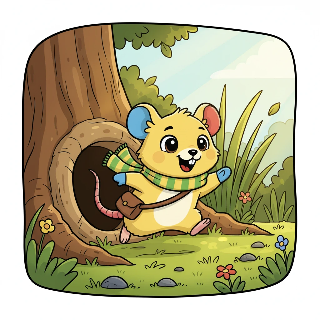 Pip, a cheerful little rat with bright, curious eyes, scampered out of his cozy burrow into the sunshine. He stretched his tiny paws and wiggled his whiskers, ready for a grand adventure on this beautiful day.