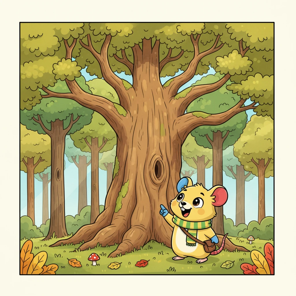 Soon, Pip found himself venturing into the whispering woods, where towering trees reached for the sky. His eyes widened with wonder when he spotted an enormous, ancient oak, its branches spreading like giant, welcoming arms.