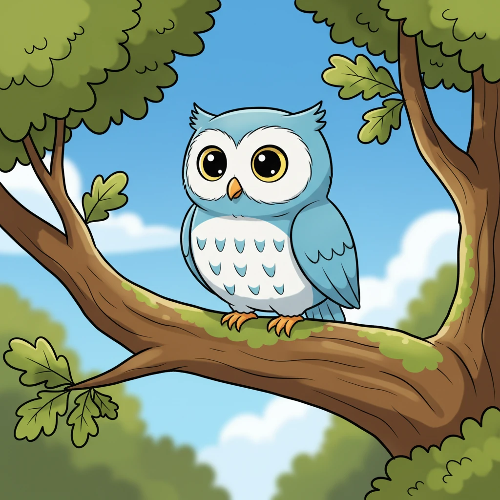 High up on one of the sturdy, moss-covered branches of the magnificent oak, a majestic owl sat perfectly still. Its soft, feathery plumage blended seamlessly with the leaves, making it almost invisible.