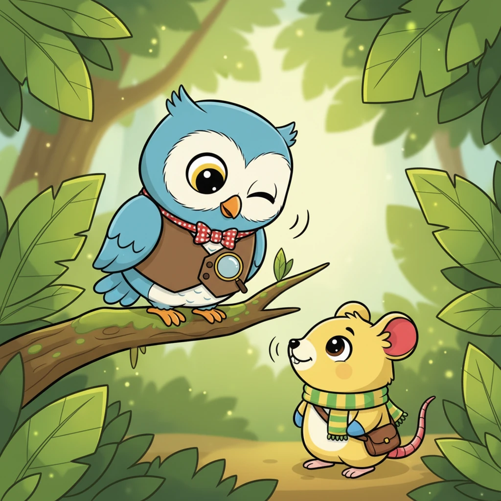 The owl blinked again, a gentle smile appearing on its beak, and dipped its head slightly. It responded in a soft, hooting voice that echoed through the leaves, “Hello, little Rat.”