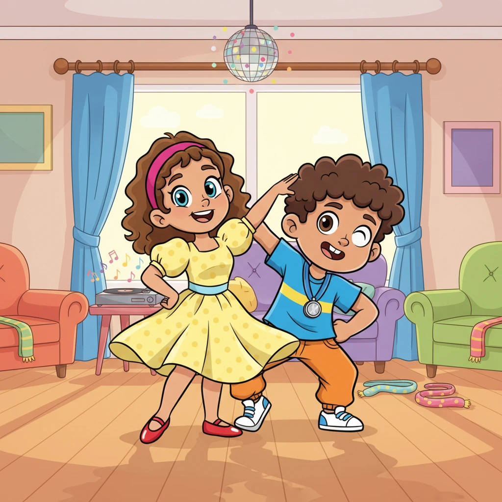 With the contest a whole month away, Betty and Billy dedicated themselves to intense practice. Every single day, their living room transformed into a lively dance studio, filled with twirls, dips, and happy music. They moved with joyful energy, perfecting every step.