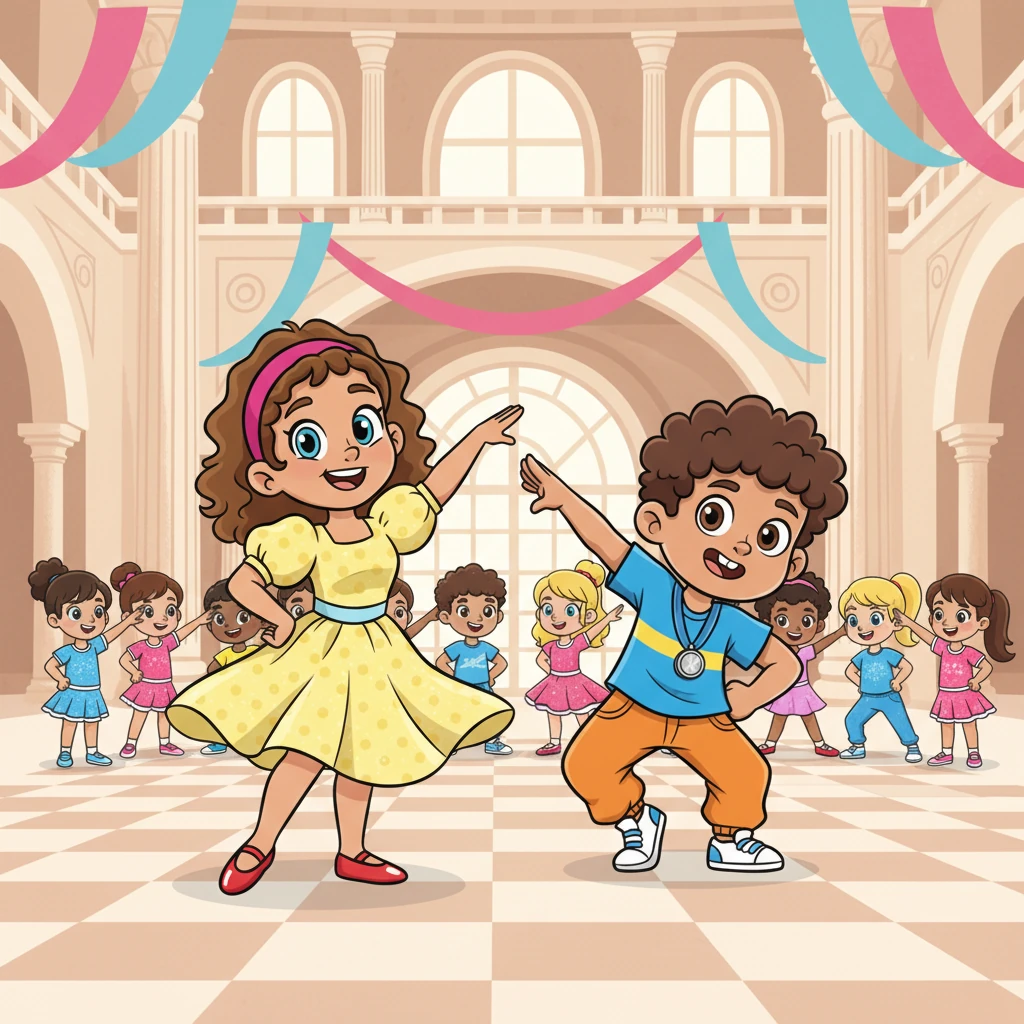 Finally, the big day arrived, buzzing with excitement and anticipation. Betty and Billy, dressed in their sparkling outfits, felt completely ready for the challenge. Ten other dancing pairs, each hoping for victory, gathered at the grand hall, ready to show their best moves.