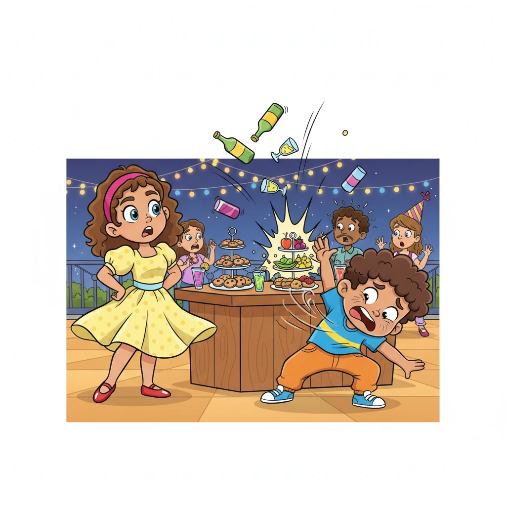 The fourth pair, Al and Pam, strutted out, convinced they were the best dancers there. Their performance was going splendidly until poor Al was struck by an uncontrollable itch on his chest. He began to twitch wildly, losing all control, and crashed headfirst into the nearest refreshment bar.