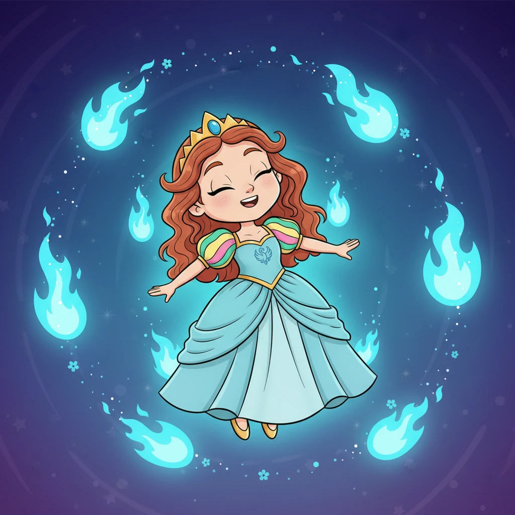 But instead of horror, a gentle warmth begins to spread through her dream. Soft, ethereal blue flames appear, dancing gracefully around her. They are not terrifying but fragrant and inviting, casting a soothing glow that banishes the fear.