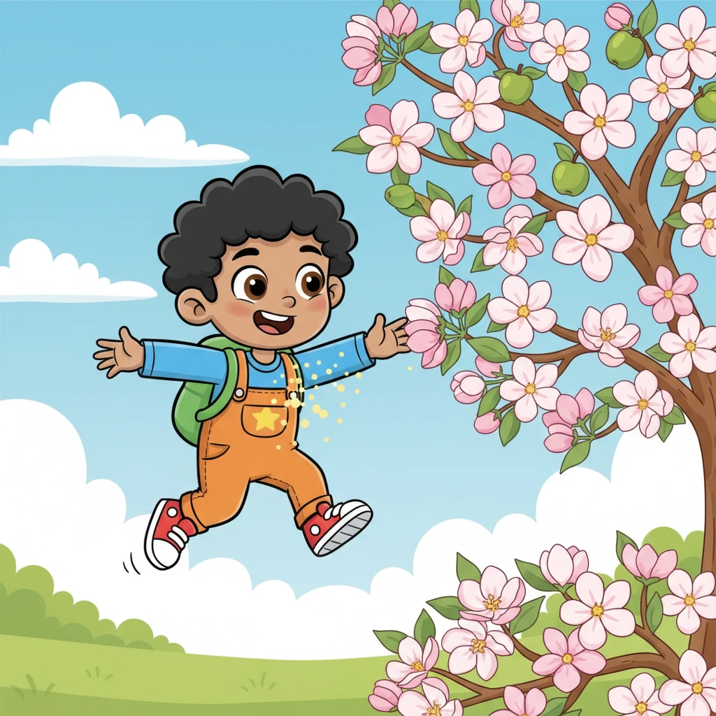 Bambang danced from blossom to blossom, his fuzzy body busily transferring pollen. He hummed a happy tune, knowing he was helping the tree grow delicious apples for everyone to enjoy.