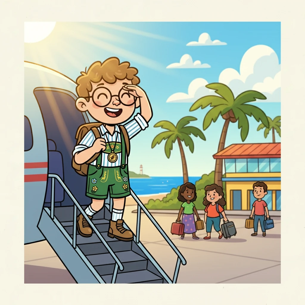 Ao desembarcar em Salvador, Klaus sentiu o calor do sol baiano e a brisa do mar. O aeroporto era um turbilhão de cores e sons, com pessoas de todas as partes do mundo. Klaus ficou maravilhado com a energia vibrante da cidade, ansioso para explorar cada canto.