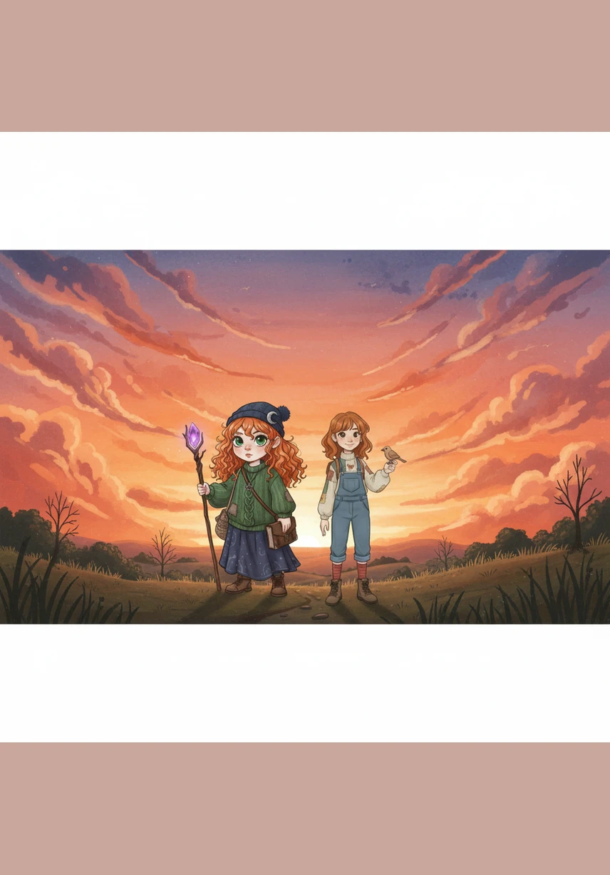 The sky transforms into a breathtaking canvas of deep purple and soft pink as the sun begins to disappear. Sia and Ria stand still for a moment, mesmerized by the reflection of the colors on the vast, calm ocean.