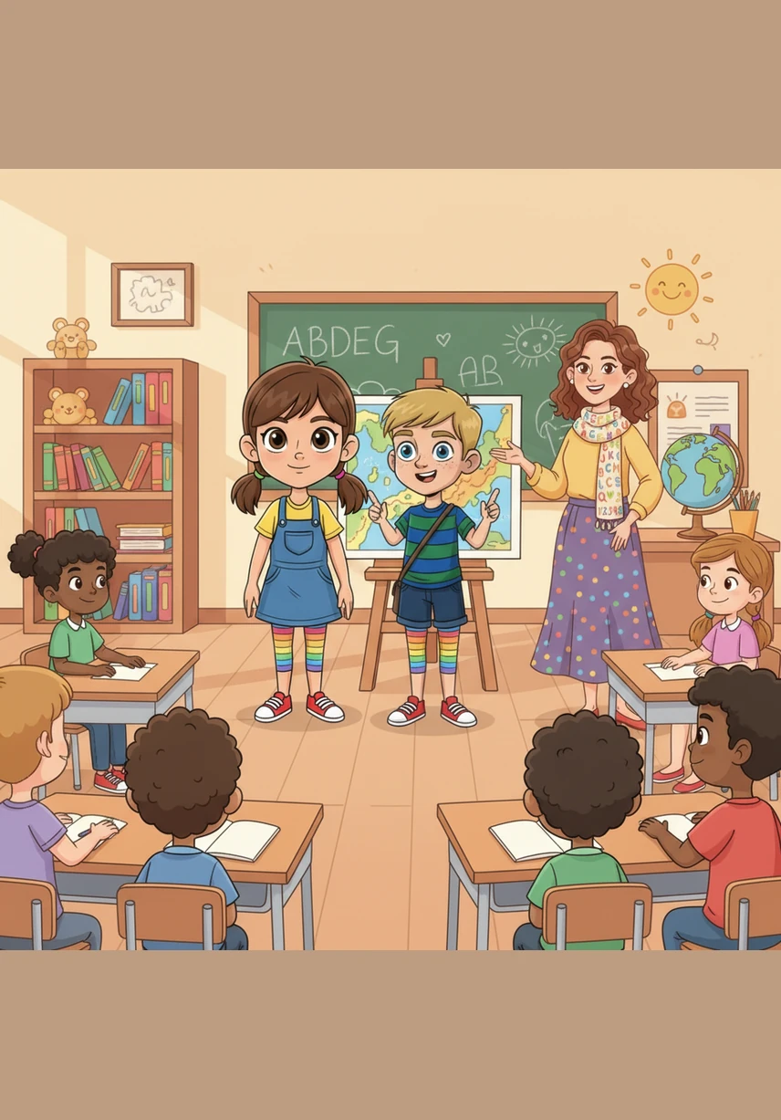 Maya stands proudly on the cover of her book, surrounded by a shimmering, rainbow-colored bubble that represents her personal space. Her friends stand around her in a circle, each with their own glowing boundary, showing that everyone has a special space that belongs only to them.