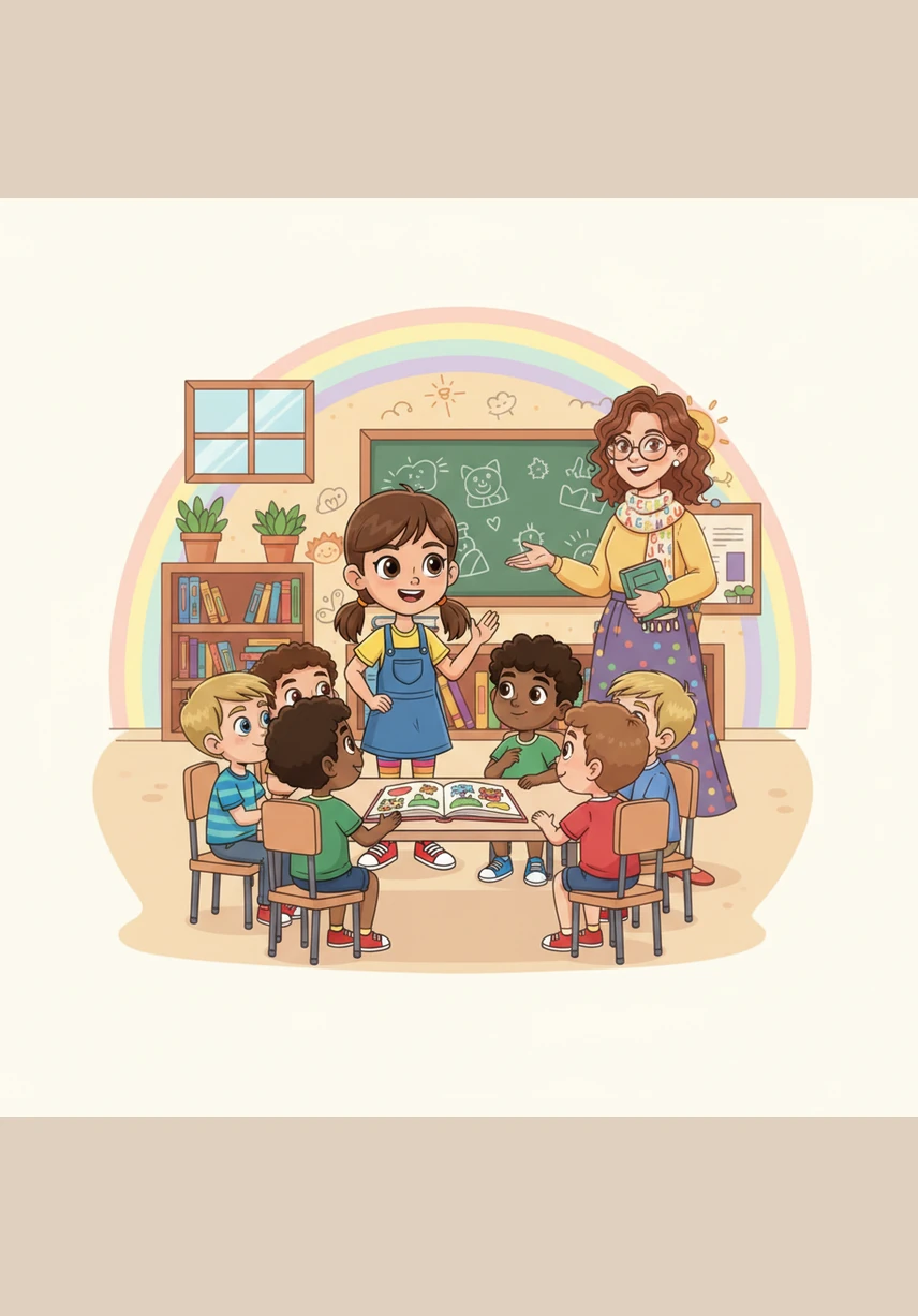 Maya smiles warmly at Leo, feeling brave and proud of herself for speaking up and protecting her magic bubble. Leo smiles back and asks if they can do a high-five instead, showing that there are many ways to be friendly while staying within each other's comfort zones.