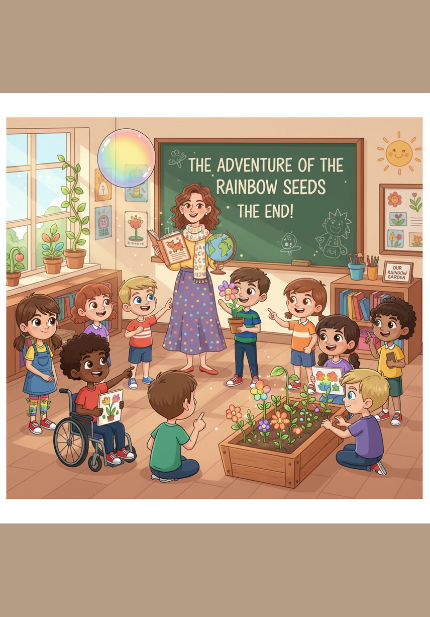 The story ends with a beautiful scene of all the children playing in a great circle, each surrounded by their soft, glowing rainbow bubbles. They are all laughing and happy, knowing that their school is a place where every child’s personal space is honored and protected by everyone.