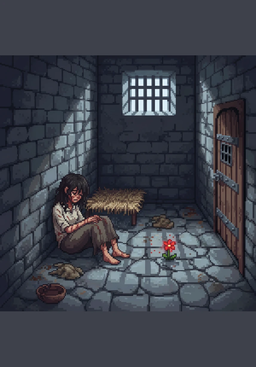 Inside the dimly lit cell, Kiara lies on the floor, her breathing shallow and her clothes stained with the marks of battle. The heroes finally break through, but the sight of her injuries stops them in their tracks.