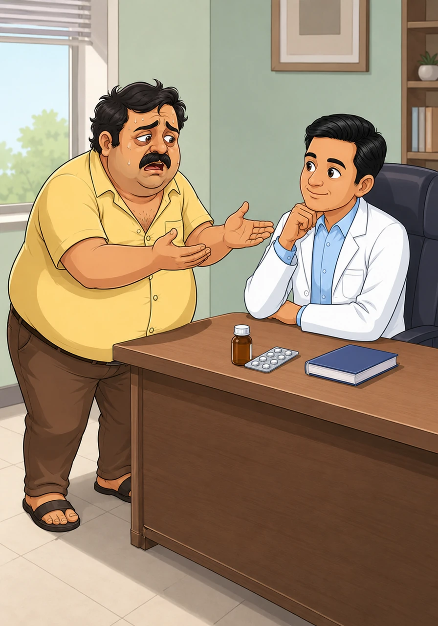हरी राम उत्सुकता में जल्दी ठीक होने के लिए तुरंत दवाइयां मांगते हैं। वह चाहते हैं कि उनका मोटापा और बीमारियां एक ही दिन में जादू की तरह गायब हो जाएं।