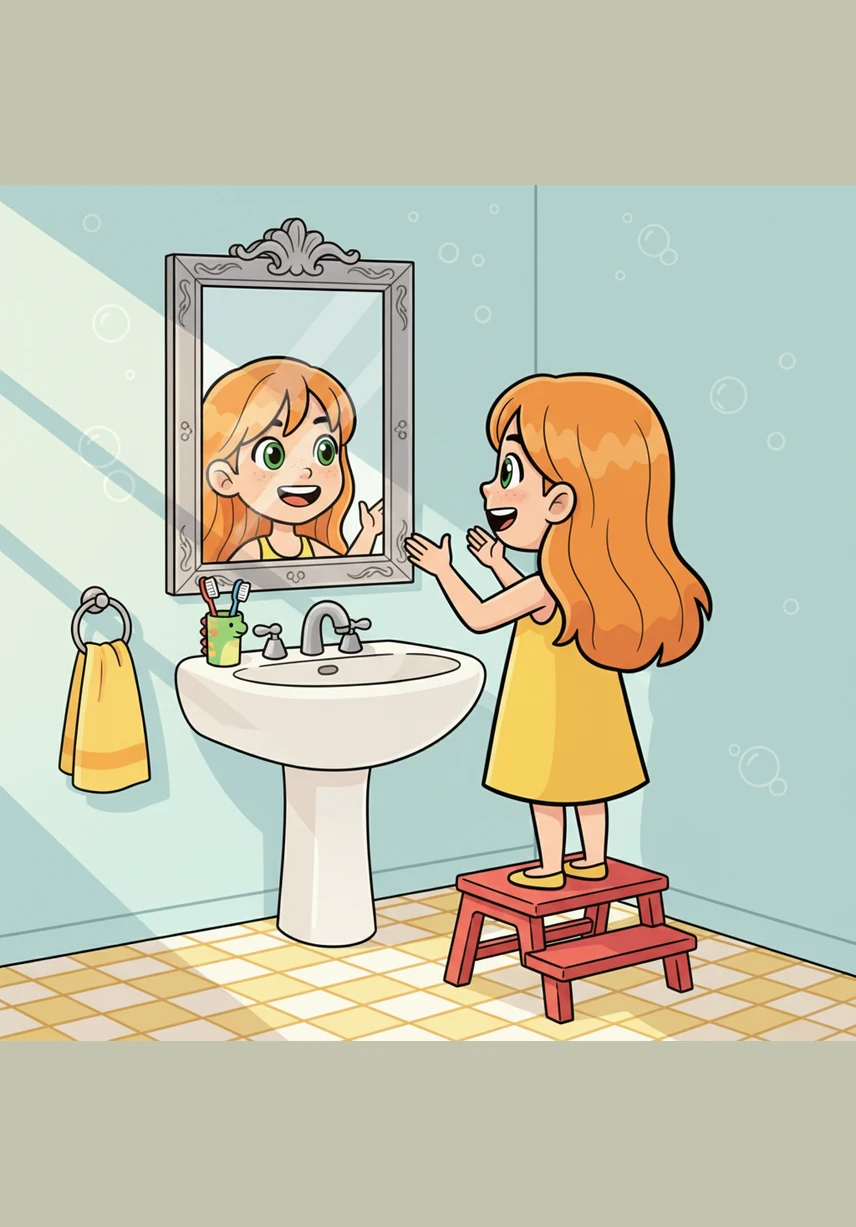 While washing her hands with bubbly, strawberry-scented soap, Lily looked in the mirror and chirped, Great job, body! We are the best team ever. She felt a sudden burst of fresh energy, like a battery that had just been fully charged.
