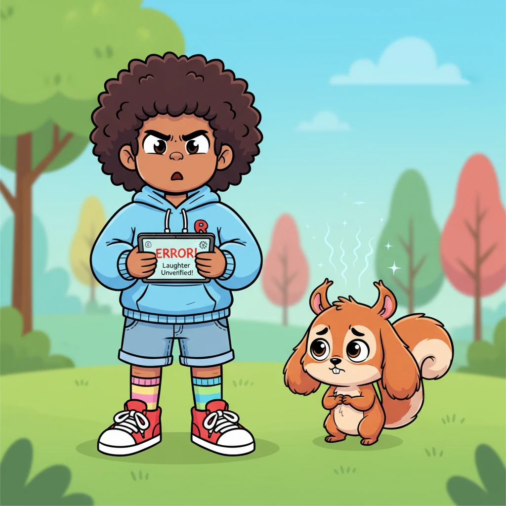 A tiny, shy squirrel-kit, barely tall enough to reach the scanner, offered a shy, joyful giggle as his "Play-Readiness" proof. Reggie's screen buzzed loudly, flashing "ERROR: Laughter Unverified!" The little squirrel-kit's ears drooped, and Pip felt a surge of unfairness in his heart.