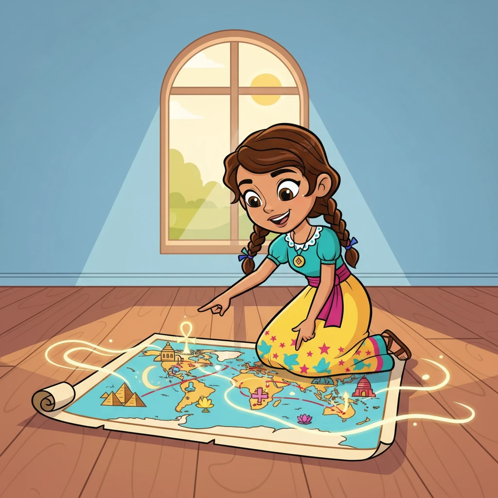 Un mapa del mundo desplegado ante ella, Sofía estudió el origen geográfico de las religiones. Descubrió cómo las creencias se desarrollaron en diferentes culturas y cómo la geografía influyó en la forma en que las personas se relacionan con lo sagrado.