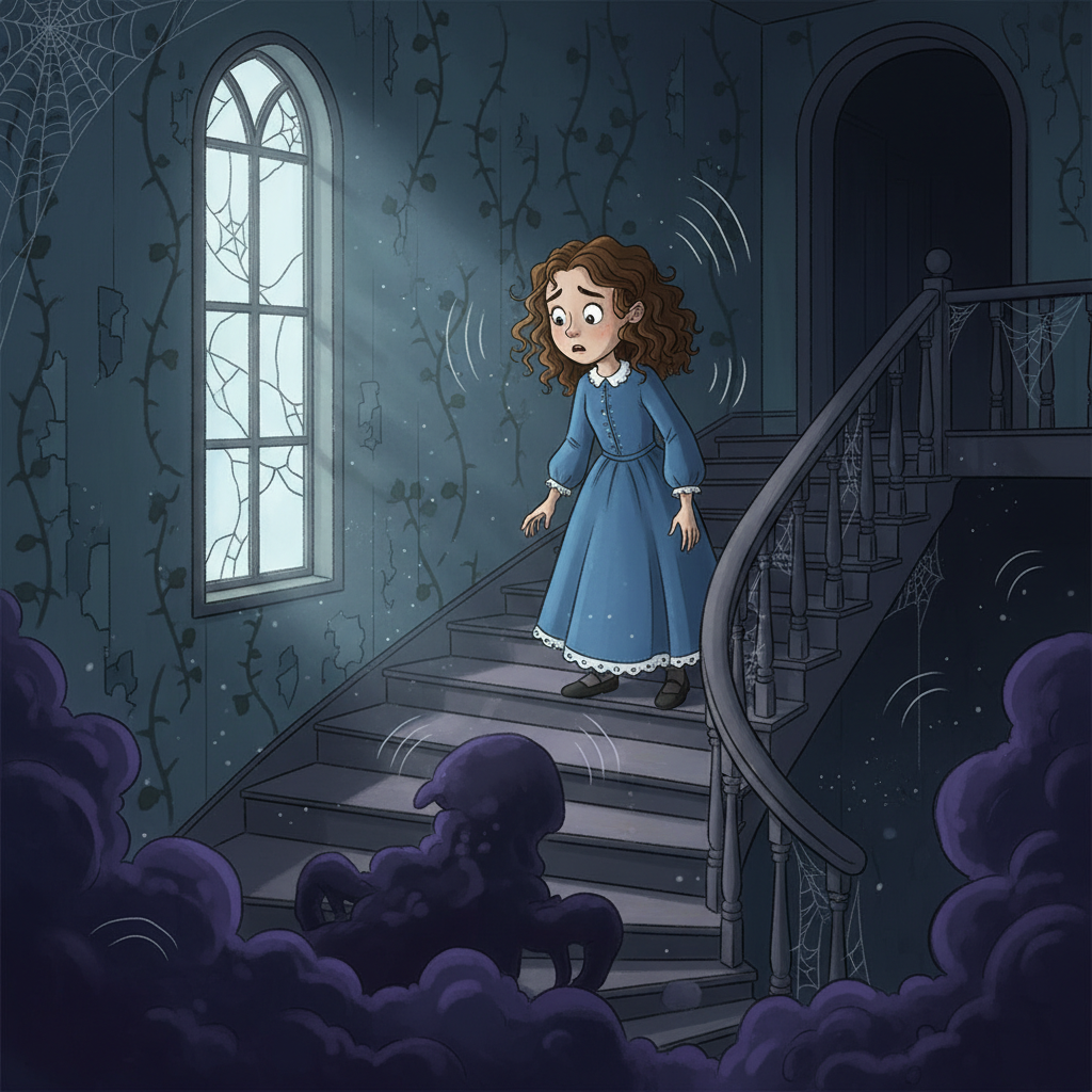 Des bruits de pas résonnèrent dans les escaliers. Élise sentit une présence maléfique se rapprocher.