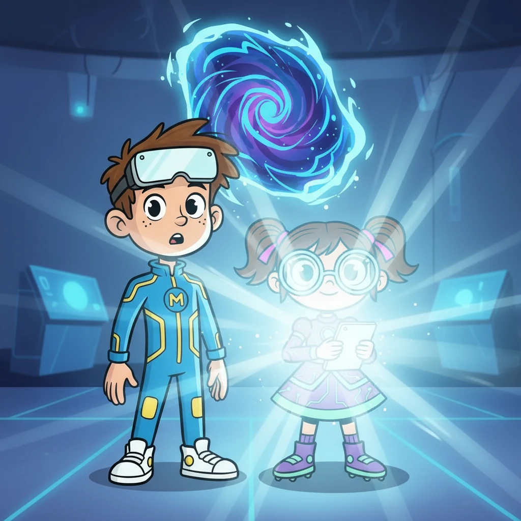 De repente, um brilho intenso emanou da tela, ofuscando tudo. Um portal misterioso começou a se formar, pulsando com energia e promessas de novas experiências. Ambos ficaram surpresos com o que estava acontecendo.
