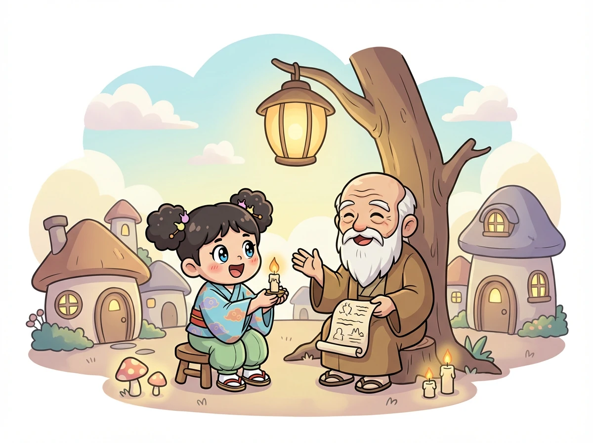 キャンドルは、小さなロウソク足の村に住む、好奇心旺盛な男の子です。彼はいつも、村の賢者である長老から株式市場の話を聞くのが大好きでした。