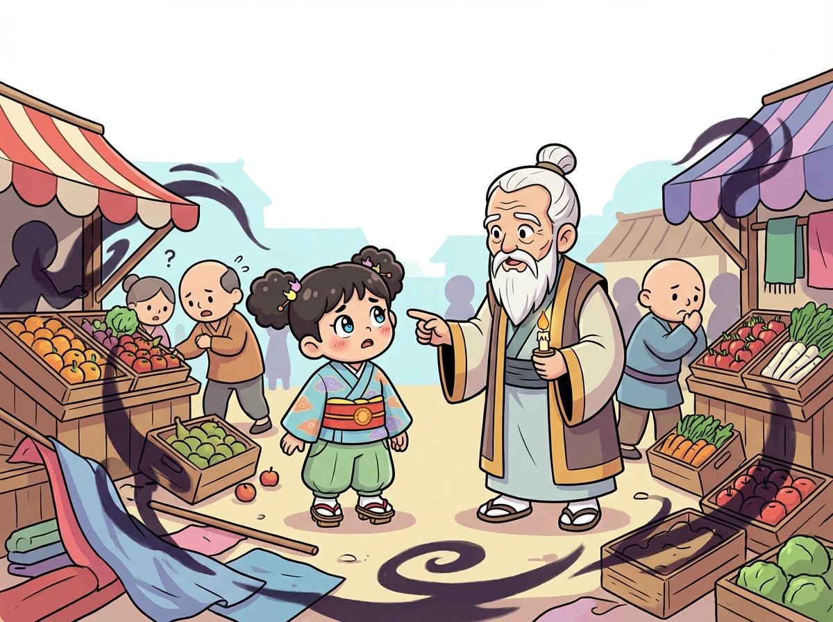 ある日、村に奇妙な影が現れ、市場のパターンが乱れ始めます。長老はキャンドルに、この謎を解き明かす使命を与えます。