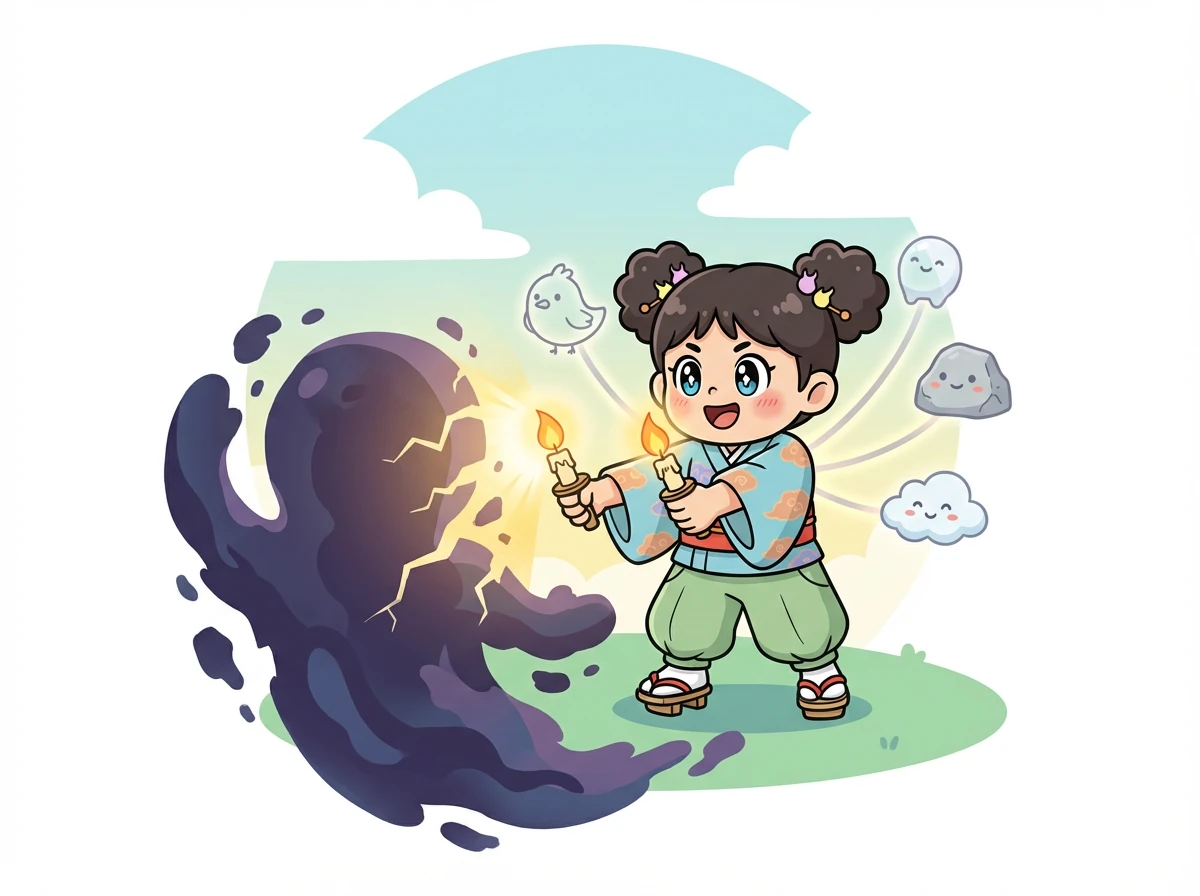 キャンドルは、勇気を振り絞って影に立ち向かいます。彼は、仲間たちとの友情の力で、影を打ち破ります。