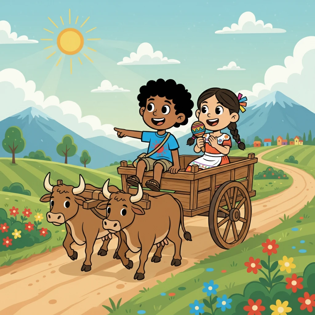 La siguiente etapa de su viaje fue en una carreta tirada por bueyes, rumbo a Camiri. El camino era largo y lleno de paisajes hermosos. Cantaron canciones y contaron historias durante todo el trayecto.