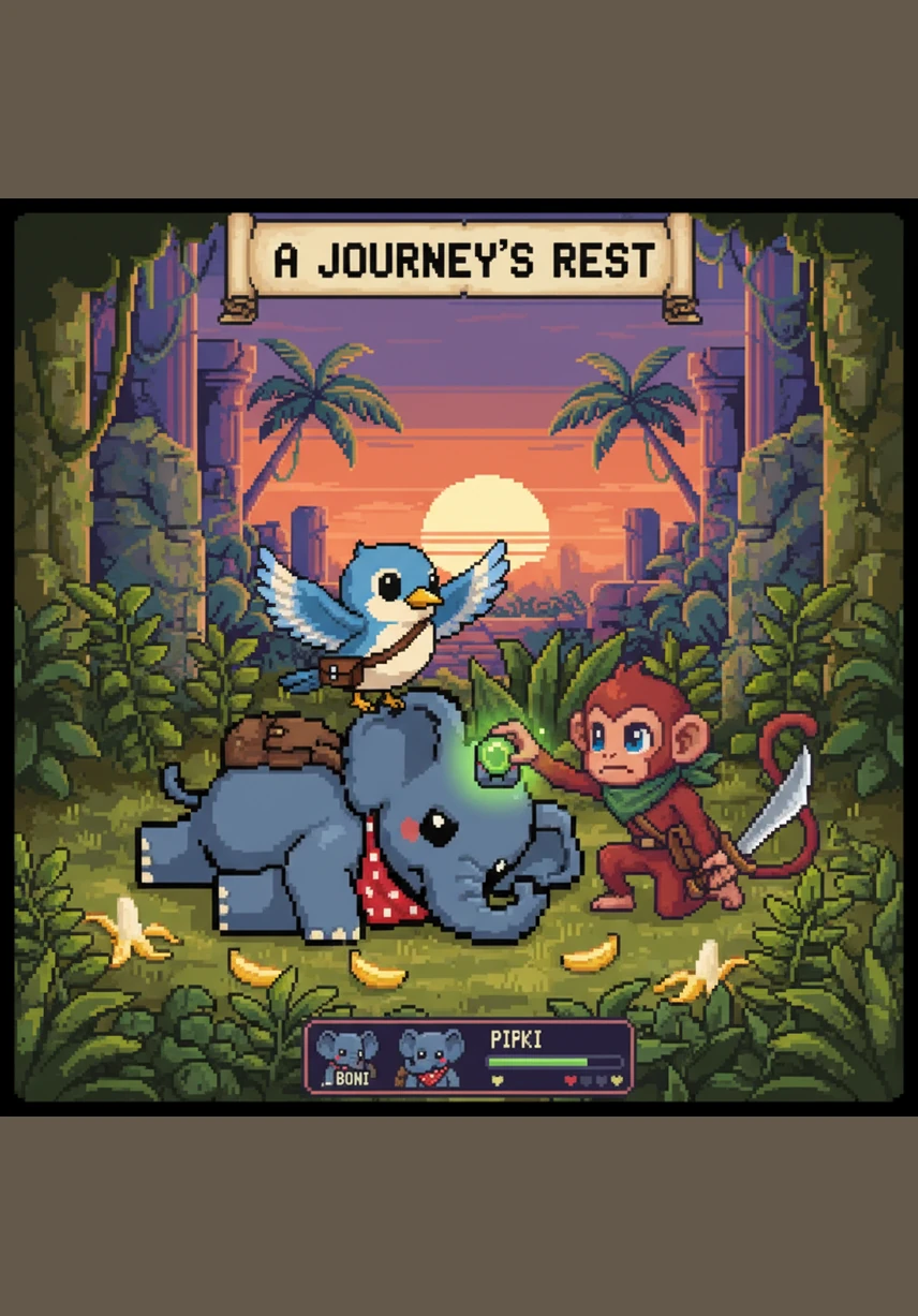 Near a tall ancient tree, Boni finds Pipit the tiny bird chirping sadly because her nest has fallen to the ground. Pipit is too small to carry her home back up to the high branches where it safely belongs.