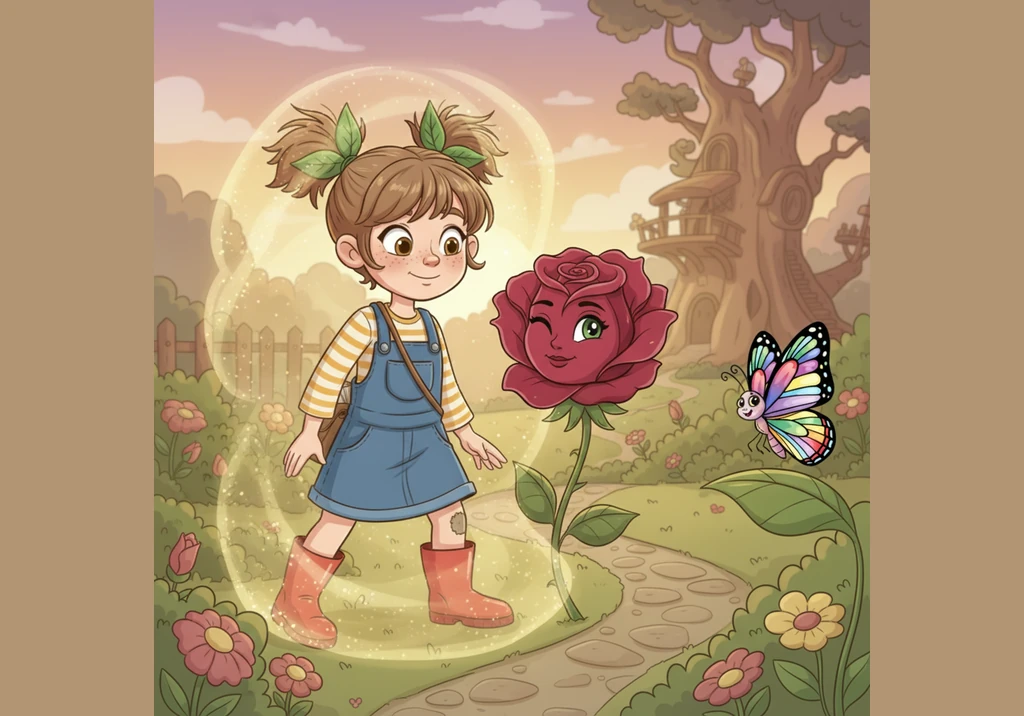 As the sun began to set, Lily stepped back through the golden mist and found herself once again in her quiet garden. The crimson rose winked at her be
