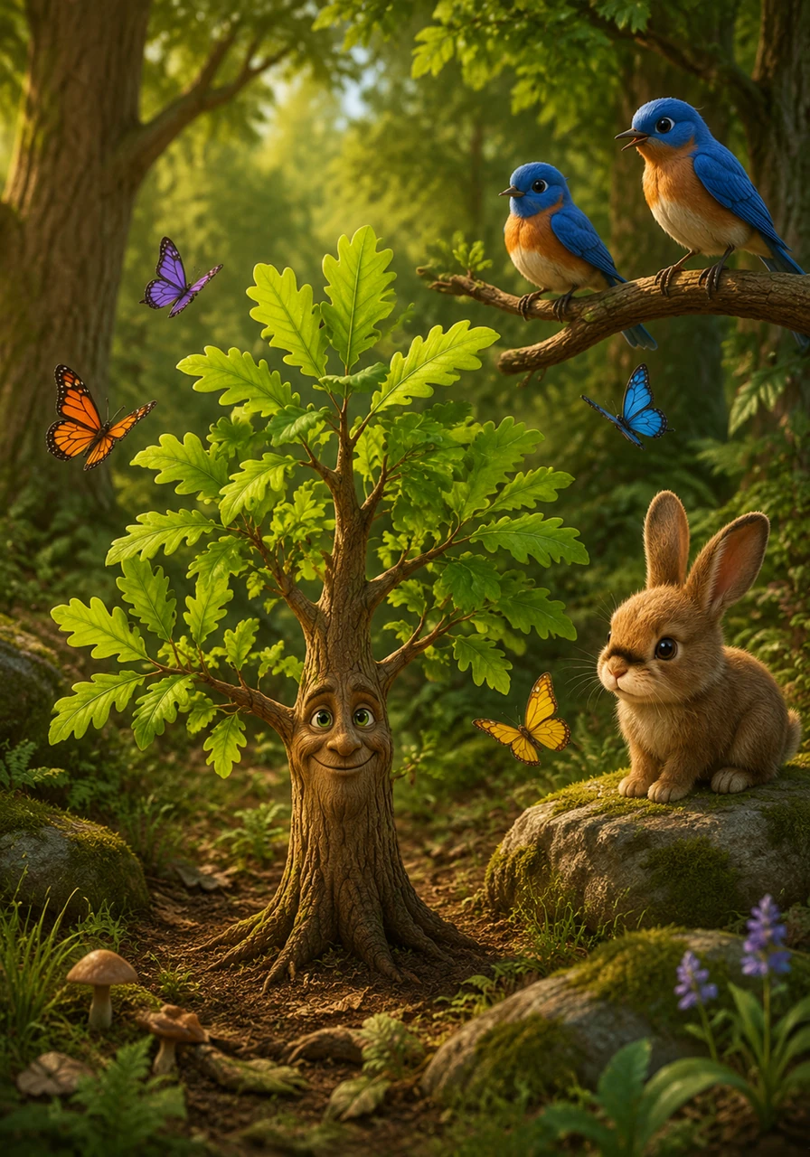 As the weeks passed, Pip transformed from a tiny sprout into a sturdy sapling with bright, fluttering leaves. He watched the butterflies dance around him and felt the rhythmic pulse of the forest beating in his roots.