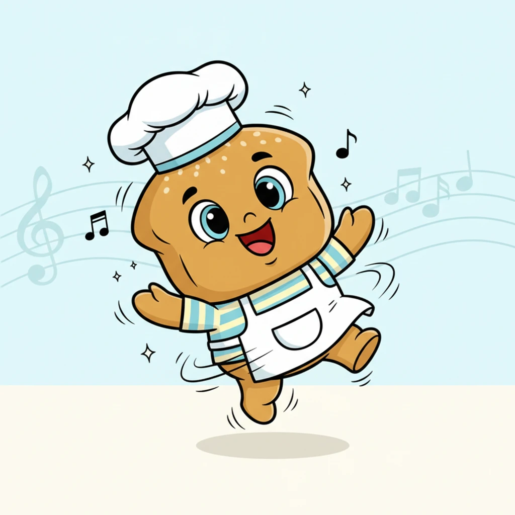 Ang pangatlong pandesal ay umikot at sumayaw nang may kagalakan, ang bilog nitong katawan ay gumagalaw nang napakagaan. Parang sumasayaw ito sa isang hindi naririnig na musika, nagpapakita ng 'sumayaw'.