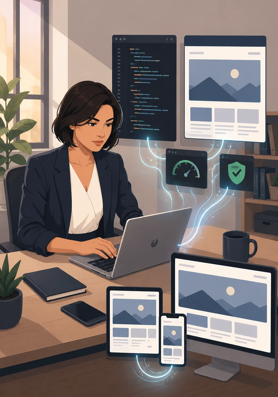 Nel pomeriggio, Mara apre il suo editor di codice per costruire un sito web da zero, scrivendo righe di testo che si trasformano in interfacce fluide. La sua precisione tecnica assicura che ogni pagina sia veloce, sicura e perfettamente ottimizzata per ogni tipo di dispositivo.