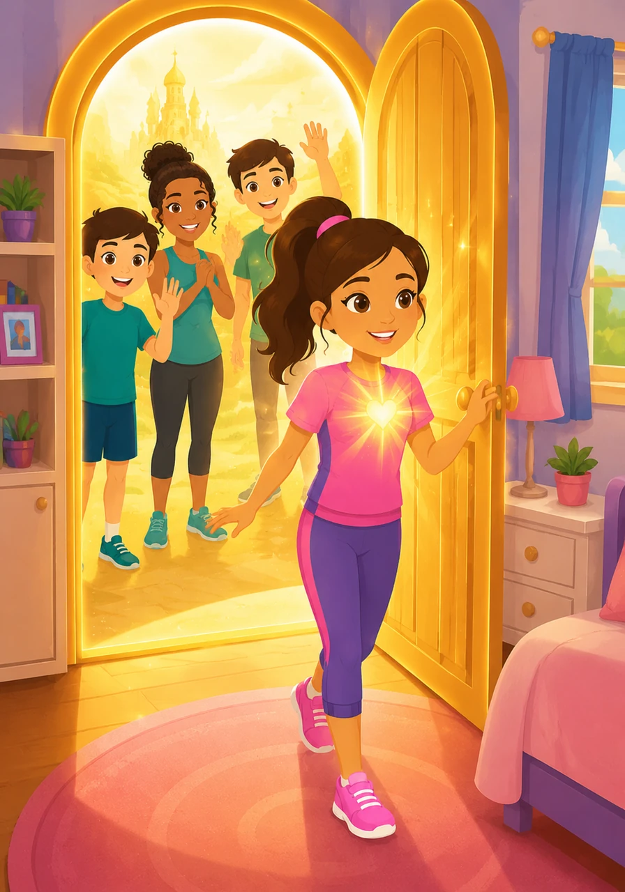 Lila steps back through the golden door into her own room, feeling stronger and more inspired than ever before. She realizes that the magic of health, rest, and a positive heart is a treasure she can share with her own world every single day.