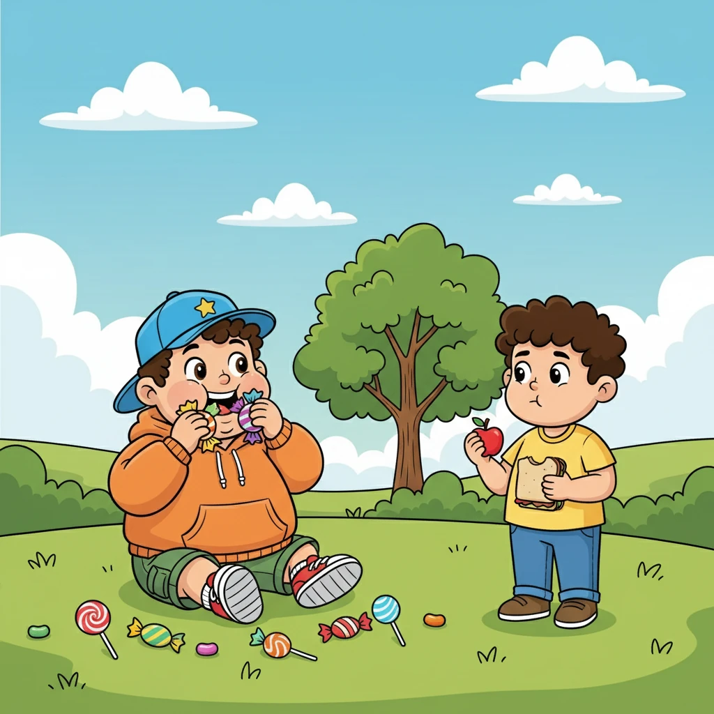 Hamzah memakan beberapa permen itu dengan lahap. Melihat Hamzah, Harzan yang hanya punya sedikit makanan merasa sedikit iri. Namun, ia berusaha menyembunyikan perasaannya.