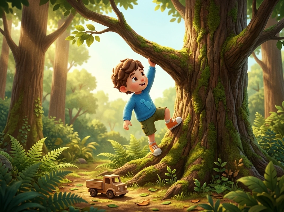 The jeep slowly makes its way through dense jungle foliage, where a towering Brachiosaurus gently nibbles on the treetops. Alex marvels at its size and grace, snapping photos with his camera.