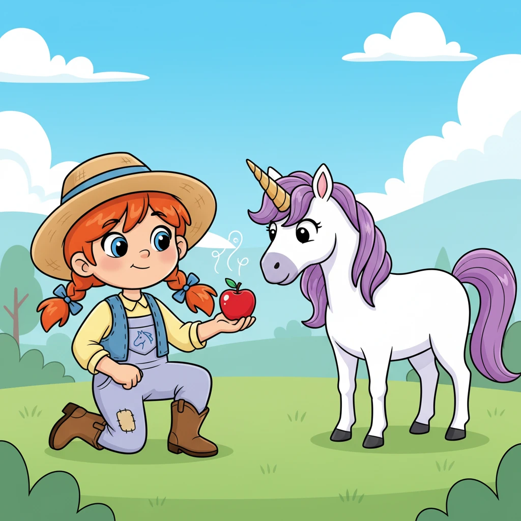 Undeterred, Clara knelt down, extending an open hand towards the majestic creature. In her palm, she held a crisp, juicy apple, its sweet scent wafting on the breeze. She remained perfectly still, a picture of patience and gentle invitation.