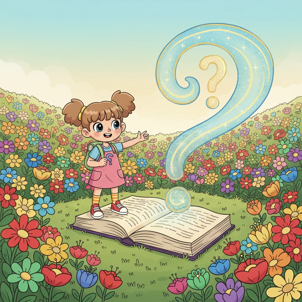 Next, the book flipped to a vibrant field bursting with every color imaginable. A new question appeared, swirling like a gentle breeze: "Where do flowers get their beautiful colors?" Pip felt a tiny urge to explore.