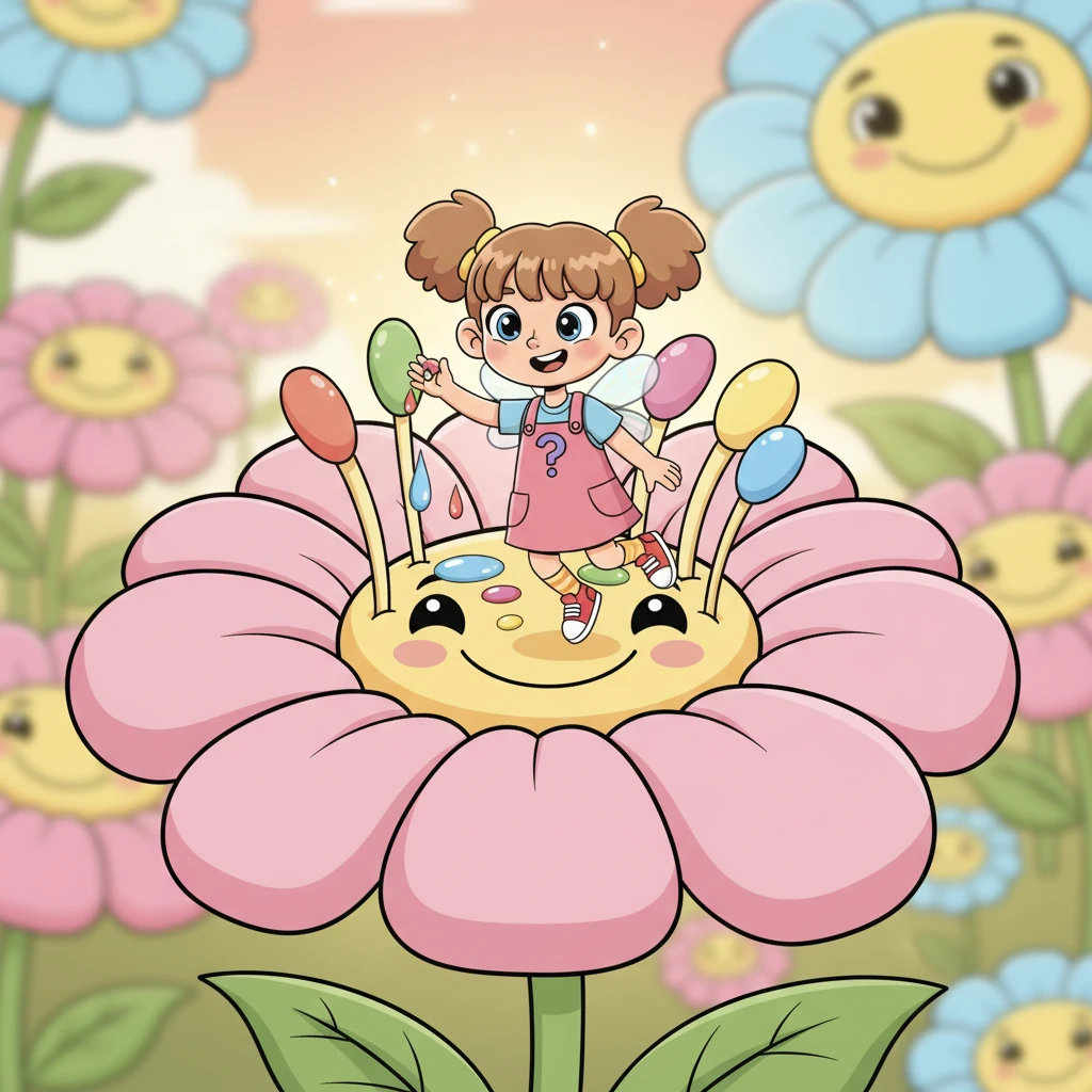 Poof! Pip imagined shrinking down to the size of a busy little bee, buzzing happily amongst giant, friendly flowers with super-sized petals. They peeked inside a blossom, discovering the secret paints of nature.