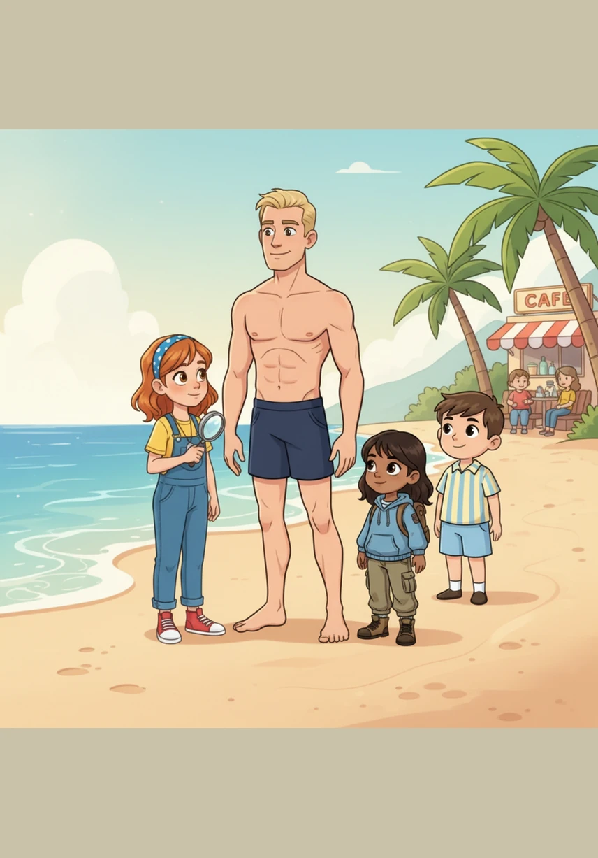 Then something changed. At some point during that morning, the children were seen in the company of a man. Multiple witnesses independently described the same person: tall, lean, athletic build, somewhere in his thirties, with fair or blonde hair, wearing dark swimming trunks.