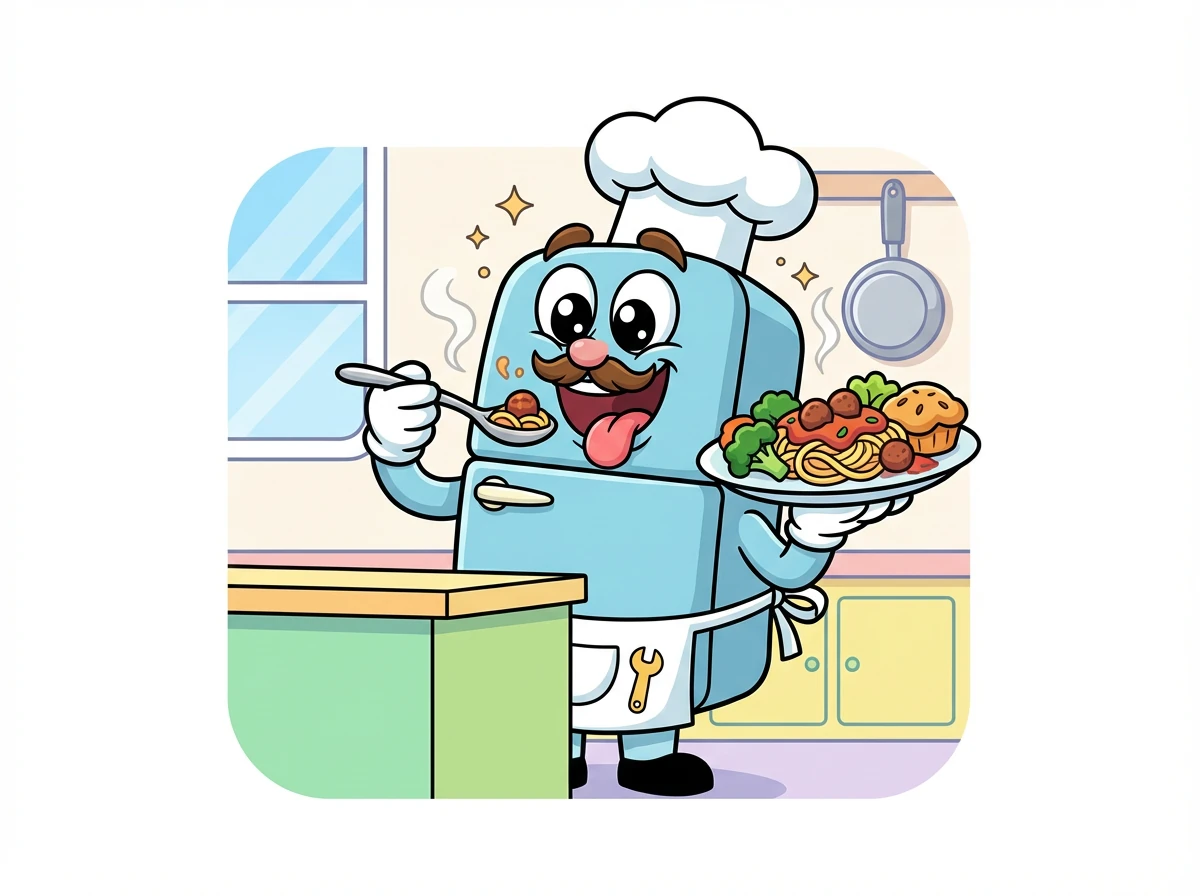 Endlich war das Essen fertig! Fred richtete es auf einem Teller an und probierte es. Es schmeckte fantastisch!